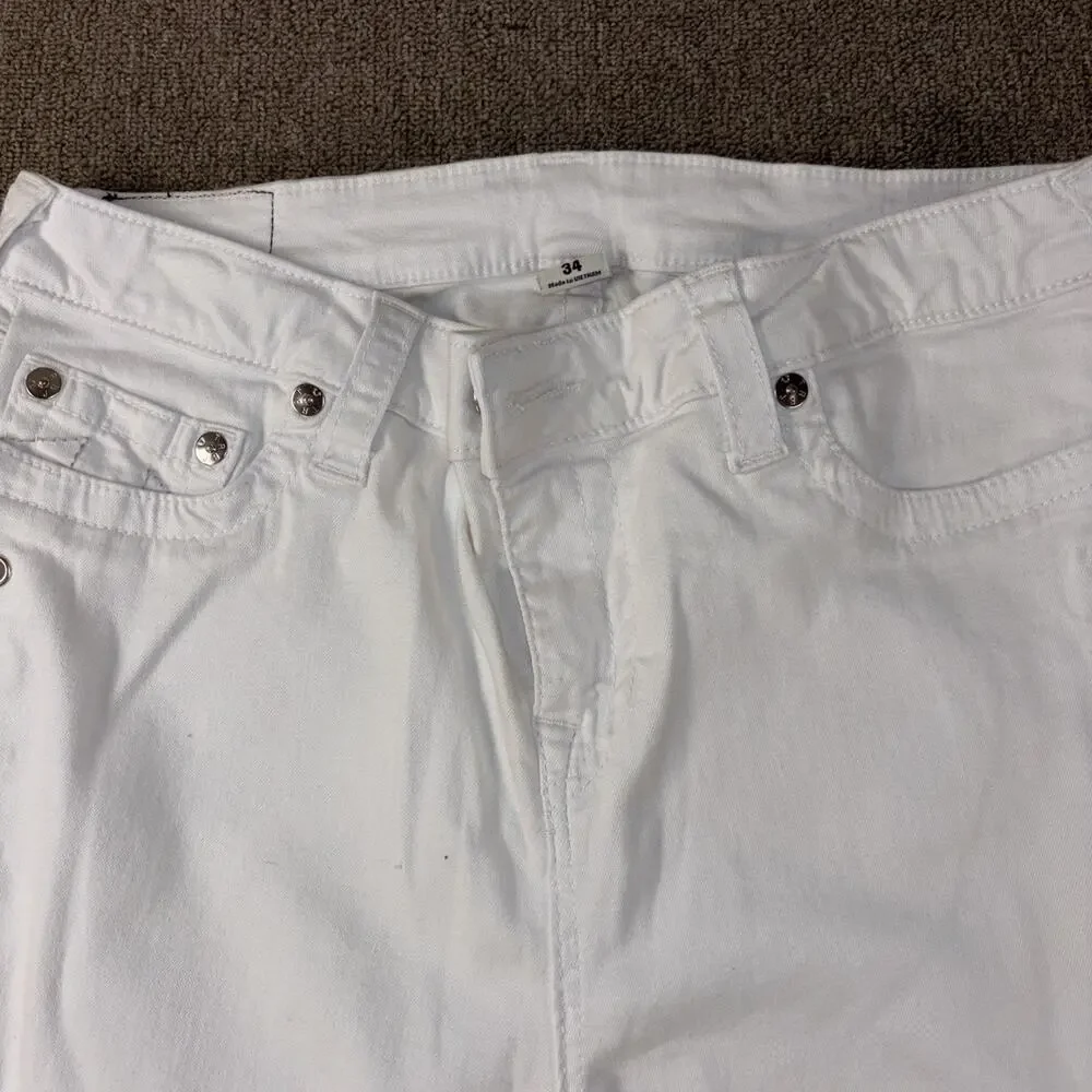 True Religion Lace Up Sides Jeans Men’s White Skinny Clean 34x26